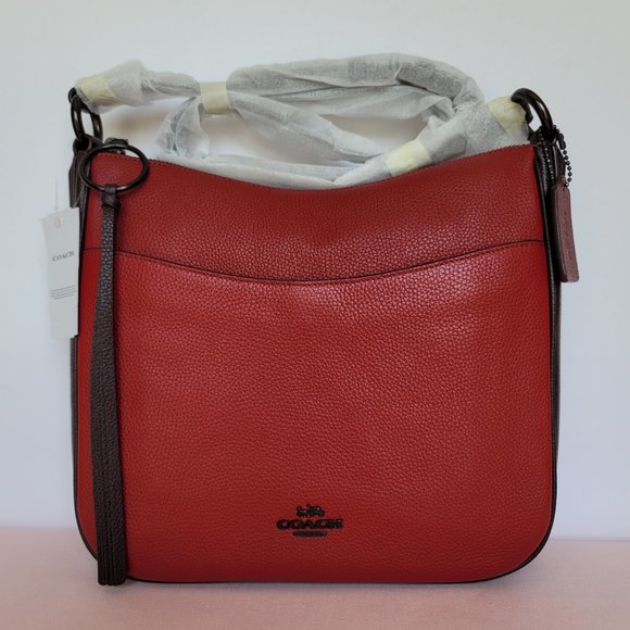 COACH Chaise Colorblocked Pebbled Leather Crossbody- Brick Red Multi-color ⭐ - Picture 4 of 16